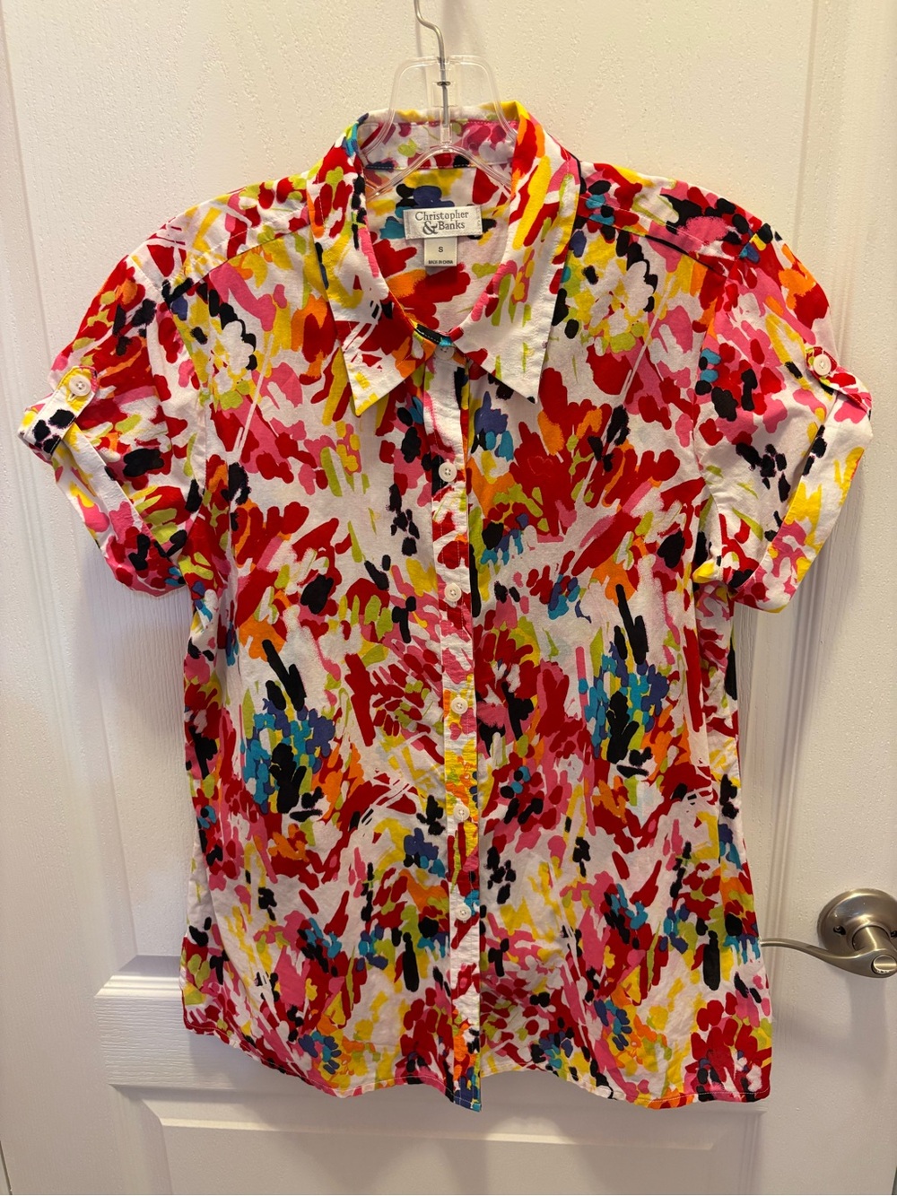 Christopher & Banks Multicolor Abstract Floral Button-Up Top